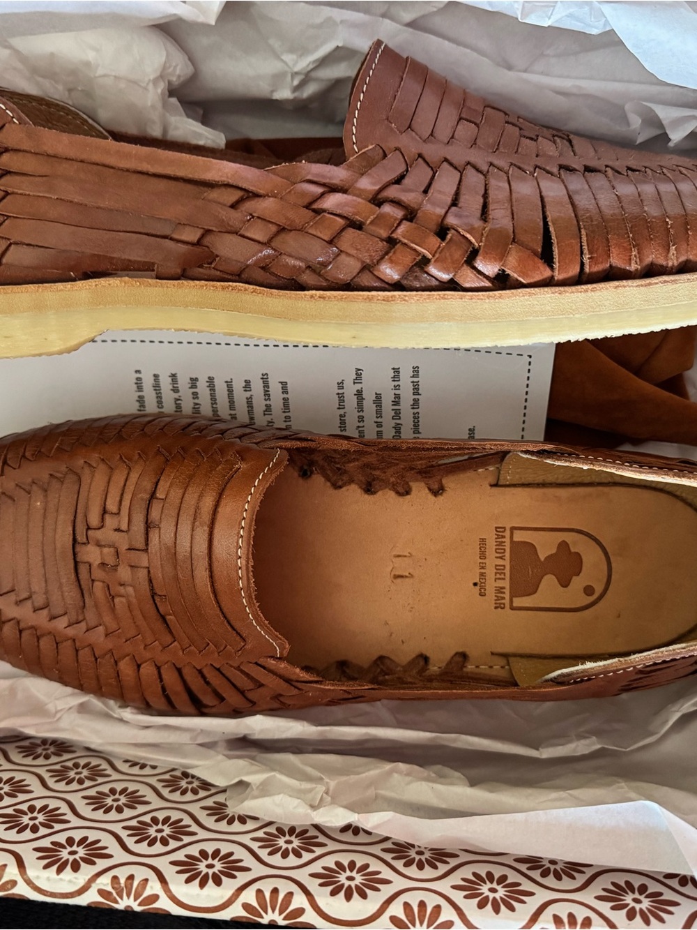 Dandy Del Mar Men’s Huaraches Tan Woven Leather Slip-On Loafers - Picture 6 of 6